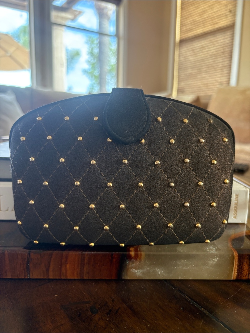 Black Quilted Studded Women's Clutch Bag